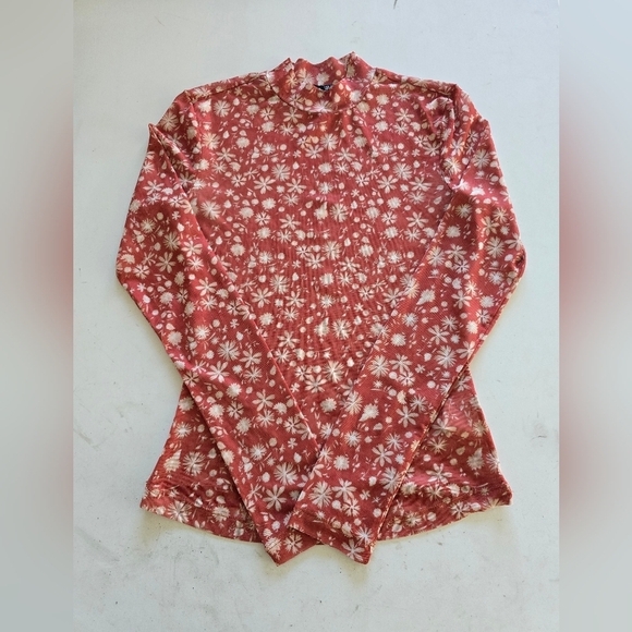 Black Tape Blouse Women XS Orange White See Thru Turtle Neck Sheer Y2k Stretchy - Picture 2 of 10